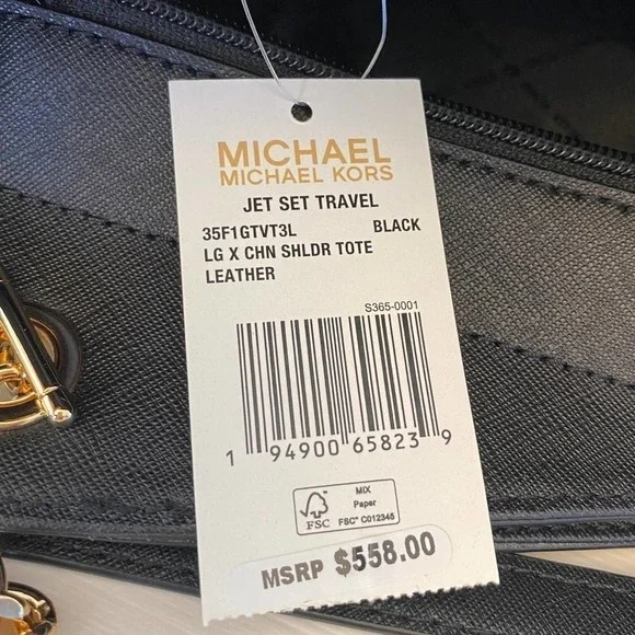 Michael Kors Purse jet set travel large chain tote shoulder bag black - Picture 9 of 10